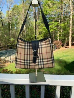 Burberry Authentic Nova Check Shoulder Bag with Tan, Black & Red House Plaid
